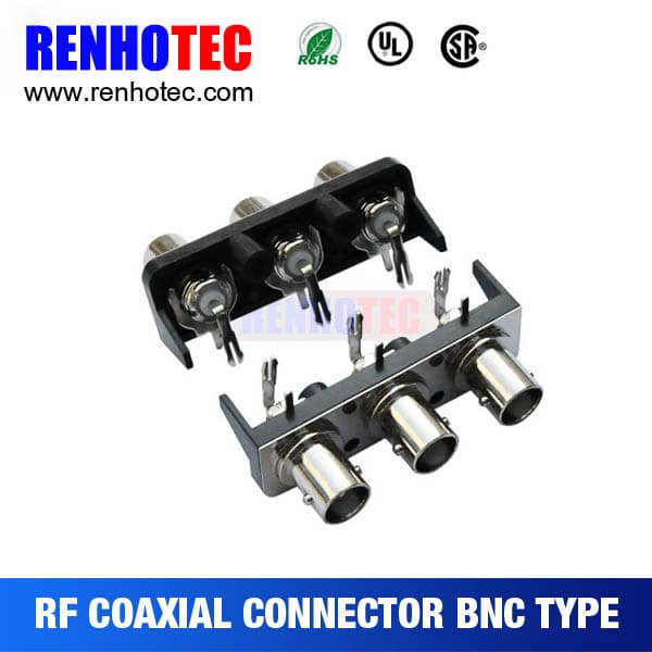 Three ports straight connector panel mount bnc female audio